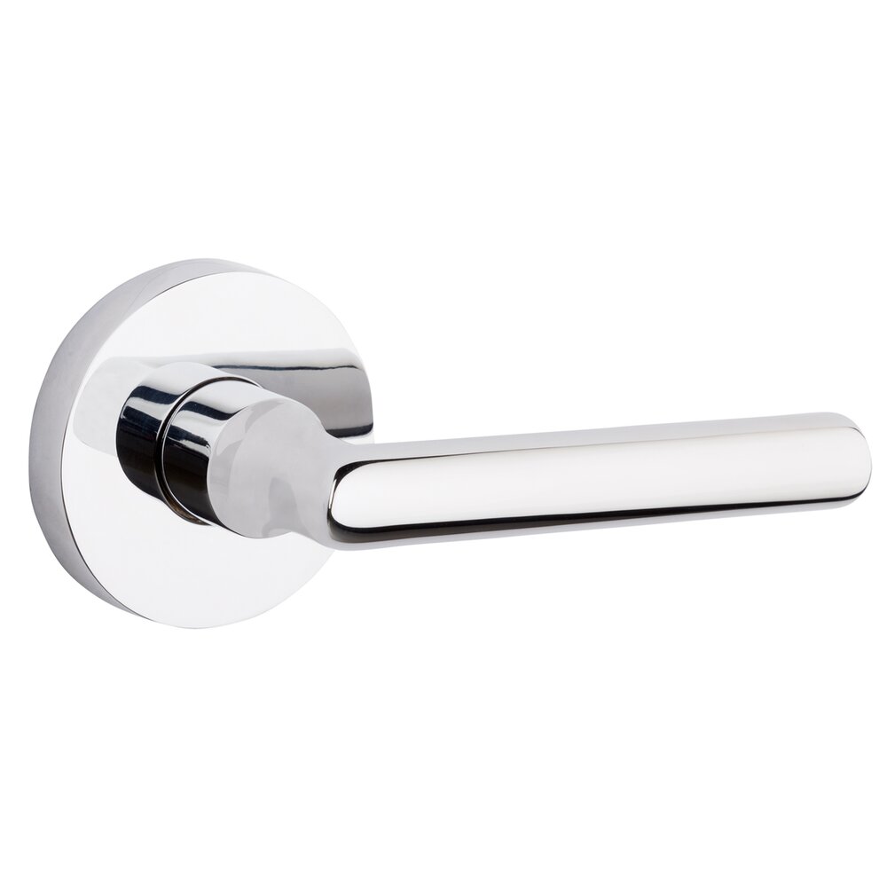 Passage Door Lever with Contemporary Round Rose in Polished Chrome