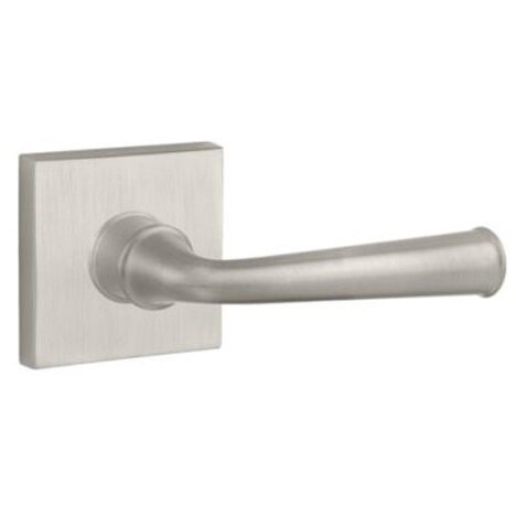 Privacy Door Lever with Contemporary Square Rose in Satin Nickel