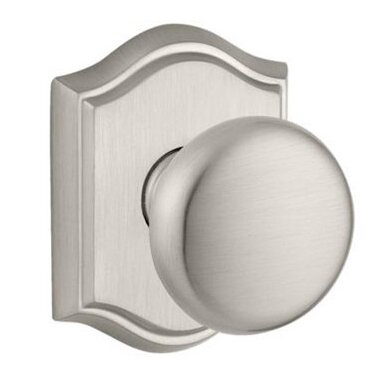 Privacy Door Knob with Traditional Arch Rose in Satin Nickel
