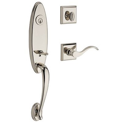 Left Handed Single Cylinder Chesapeake Handleset with Curve Door Lever with Traditional Square Rose in Polished Nickel