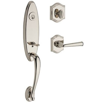Left Handed Single Cylinder Chesapeake Handleset with Federal Door Lever with Traditional Arch Rose in Polished Nickel