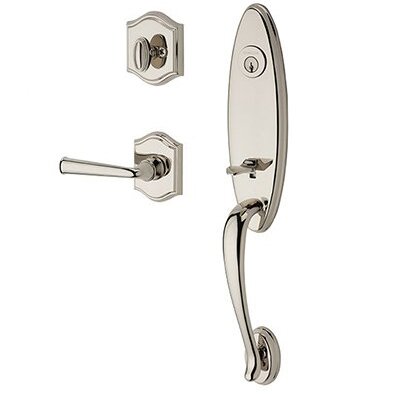 Right Handed Single Cylinder Chesapeake Handleset with Federal Door Lever with Traditional Arch Rose in Polished Nickel