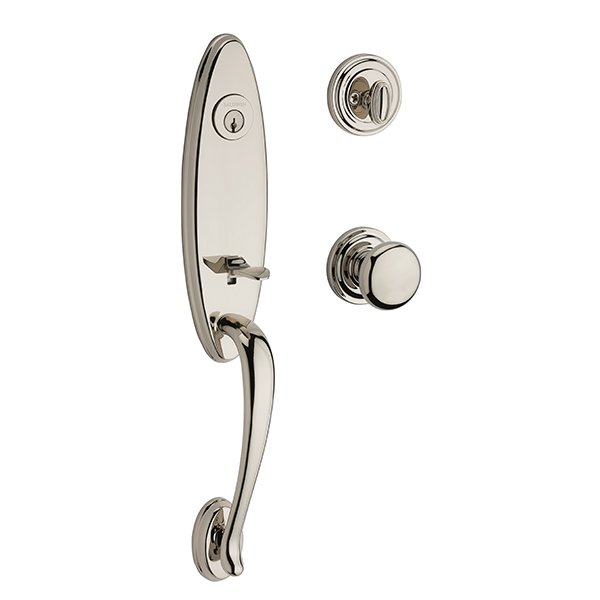 Single Cylinder Chesapeake Handleset with Round Door Knob with Traditional Round Rose in Polished Nickel