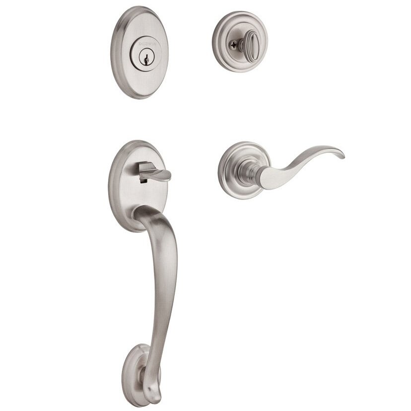 Handleset with Left Handed Curve Lever and Traditional Round Rose in Satin Nickel