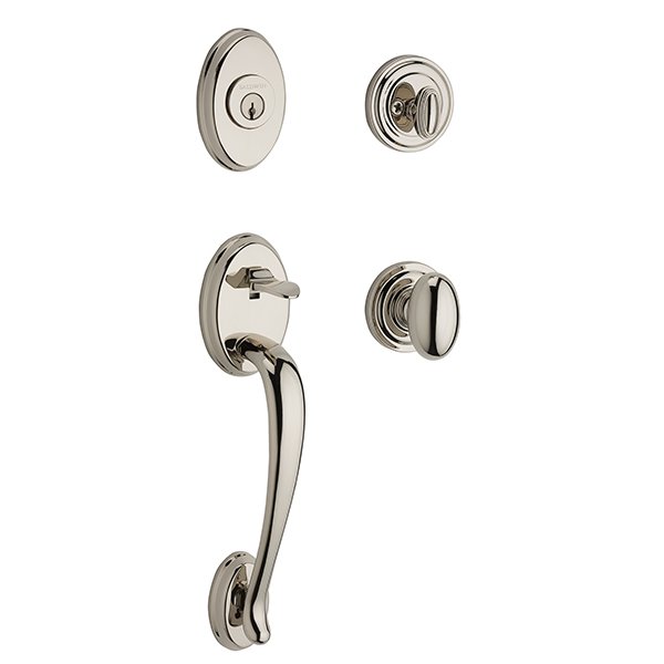 Single Cylinder Columbus Handleset with Ellipse Door Knob with Traditional Round Rose in Polished Nickel