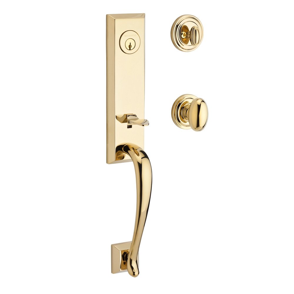 Handleset with Ellipse Knob and Traditional Round Rose in Polished Brass