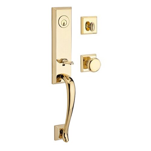 Single Cylinder Handleset with Round Knob in Polished Brass