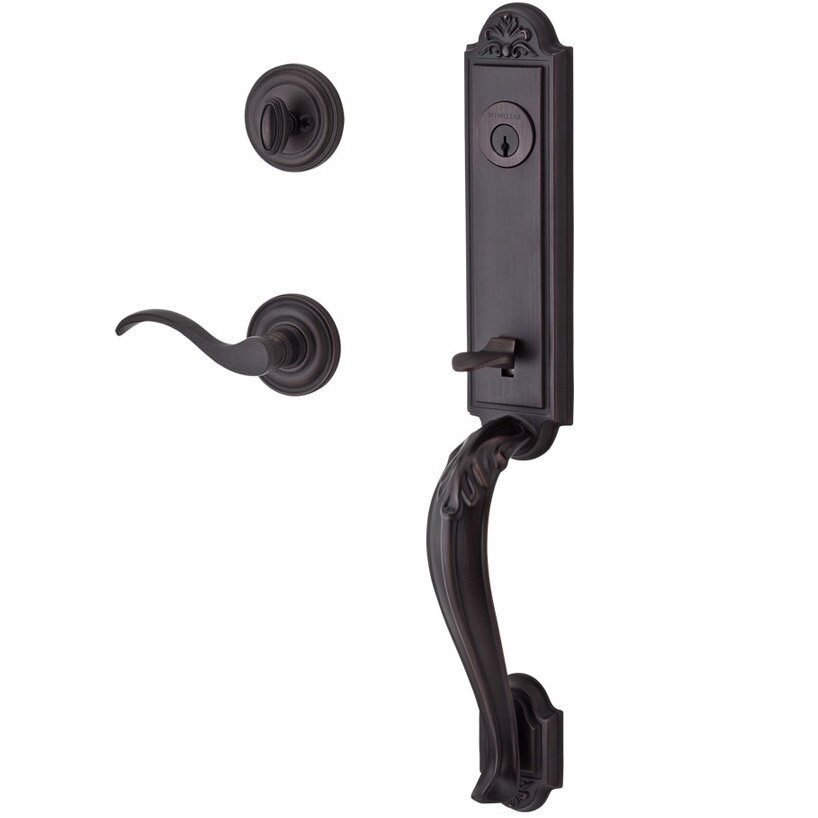 Handleset with Right Handed Curve Lever and Traditional Round Rose in Venetian Bronze