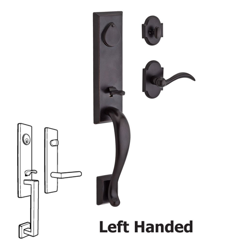 Handleset with Left Handed Arch Lever and Rustic Arch Rose in Dark Bronze