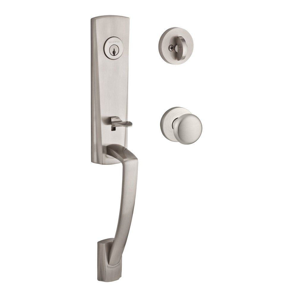 Handleset with Round Knob and Contemporary Round Rose in Satin Nickel