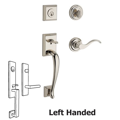 Left Handed Single Cylinder Napa Handleset with Curve Door Lever with Traditional Round Rose in Polished Nickel