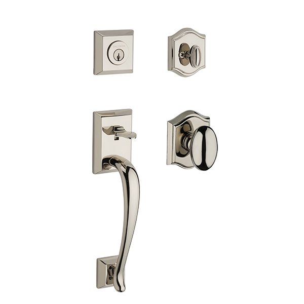 Single Cylinder Napa Handleset with Ellipse Door Knob with Traditional Arch Rose in Polished Nickel