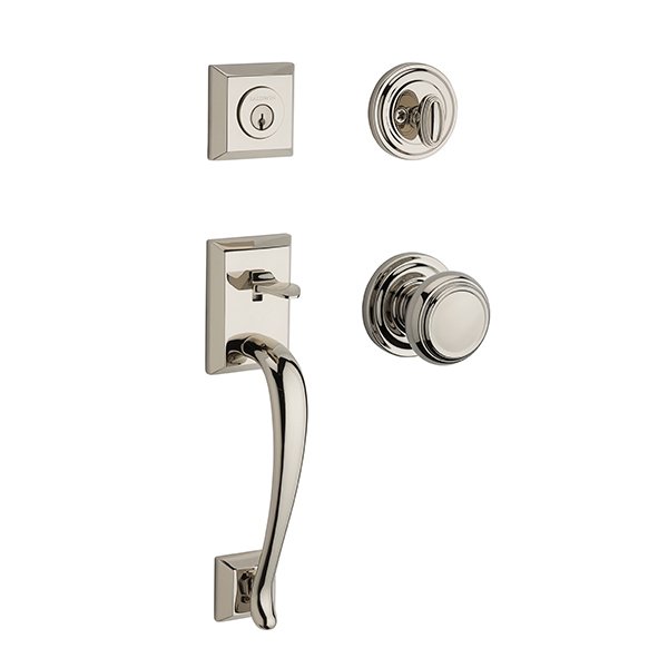 Single Cylinder Napa Handleset with Traditional Door Knob with Traditional Round Rose in Polished Nickel