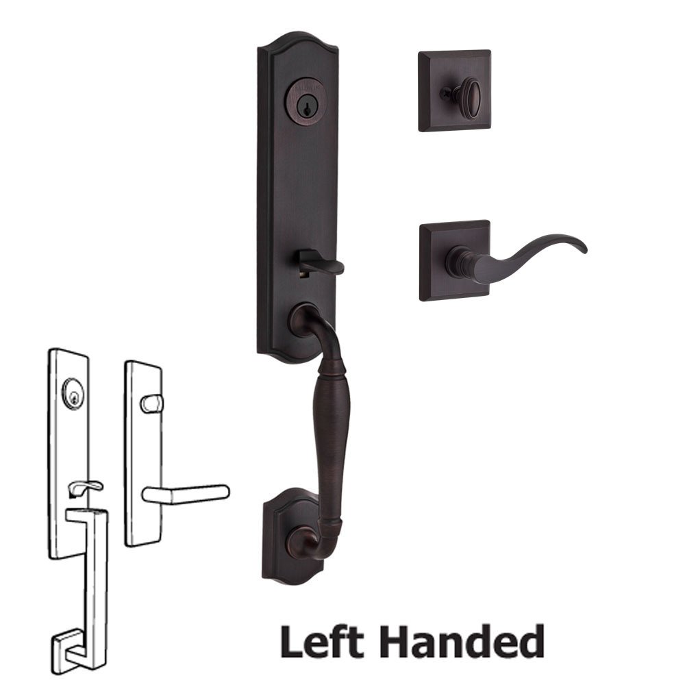 Handleset with Right Handed Curve Lever and Traditional Square Rose in Venetian Bronze