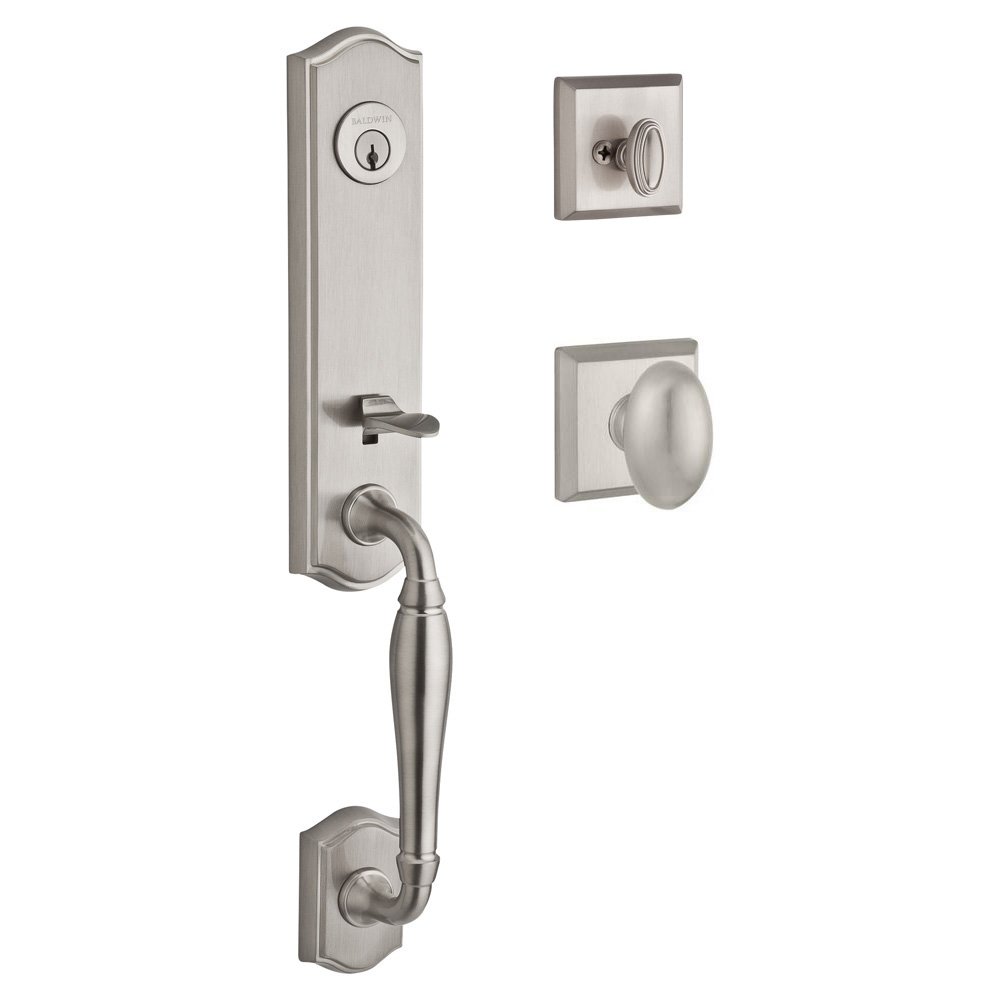 Handleset with Ellipse Knob and Traditional Square Rose in Satin Nickel