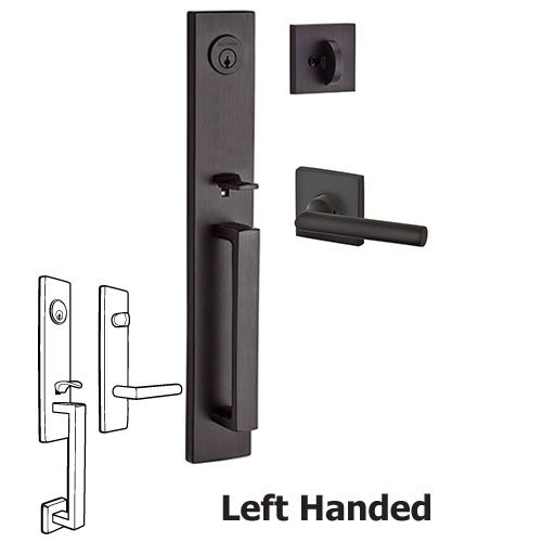 Left Handed Single Cylinder Santa Cruz Handleset with Tube Door Lever with Contemporary Square Rose in Venetian Bronze
