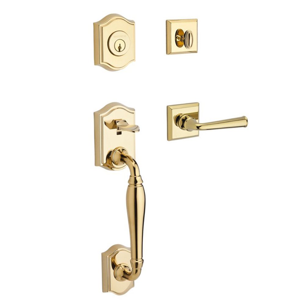 Handleset with Federal Lever and Traditional Square Rose in Polished Brass