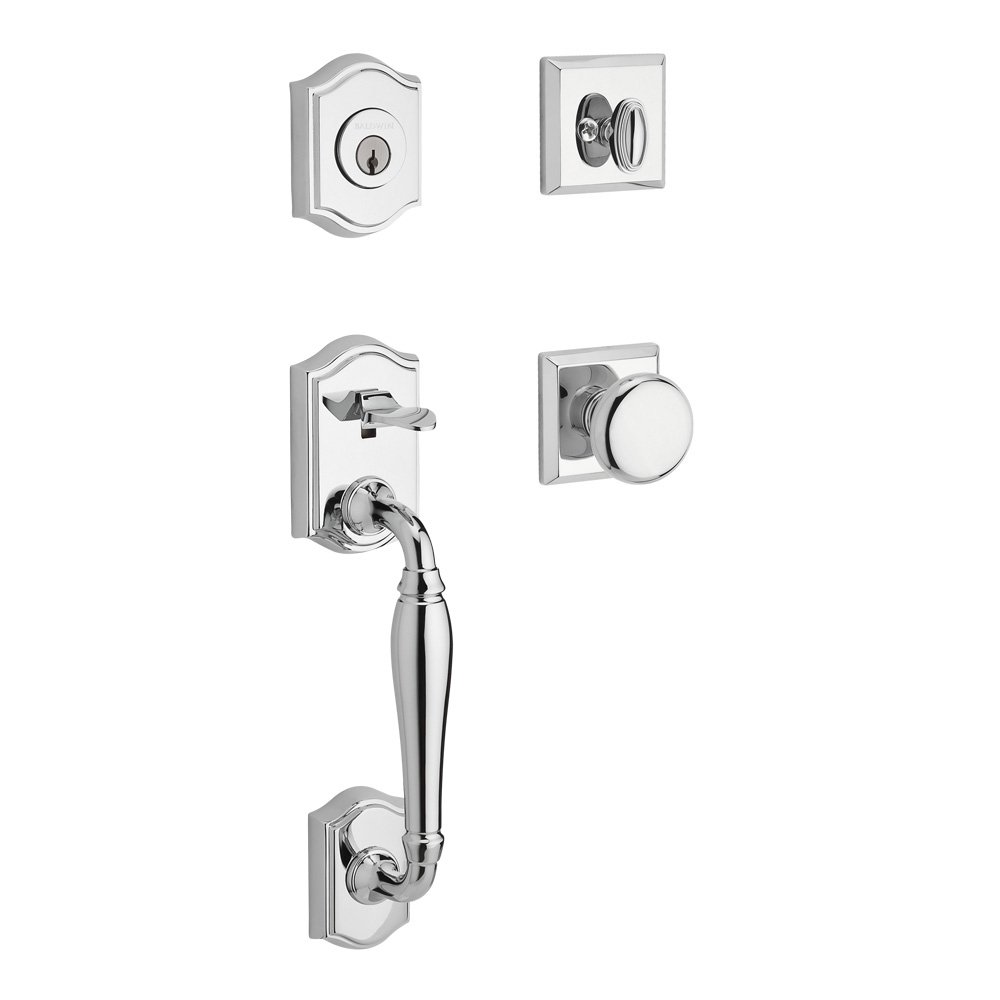 Handleset with Round Knob and Traditional Square Rose in Polished Chrome