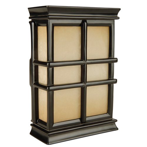 Hand Carved Window Pane Cabinet with Tea Stained Glass Door Chime in Matte Black