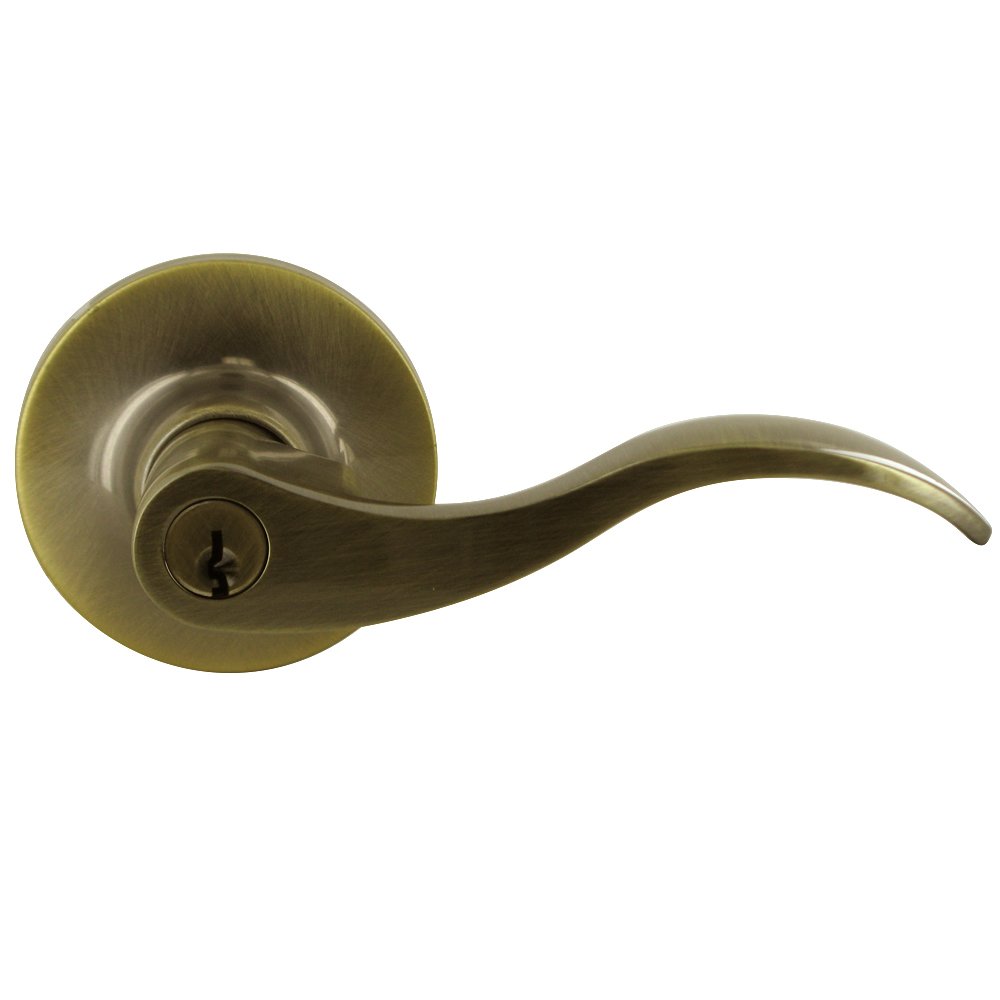 Keyed Right Handed Entry Door Lever in Antique Brass