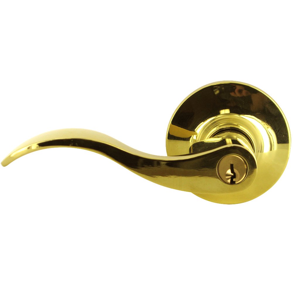 Keyed Left Handed Entry Door Lever in PVD Brass