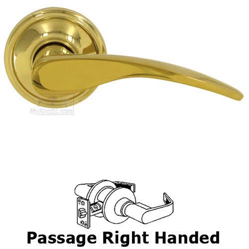 Right Handed Passage Door Lever in PVD Brass