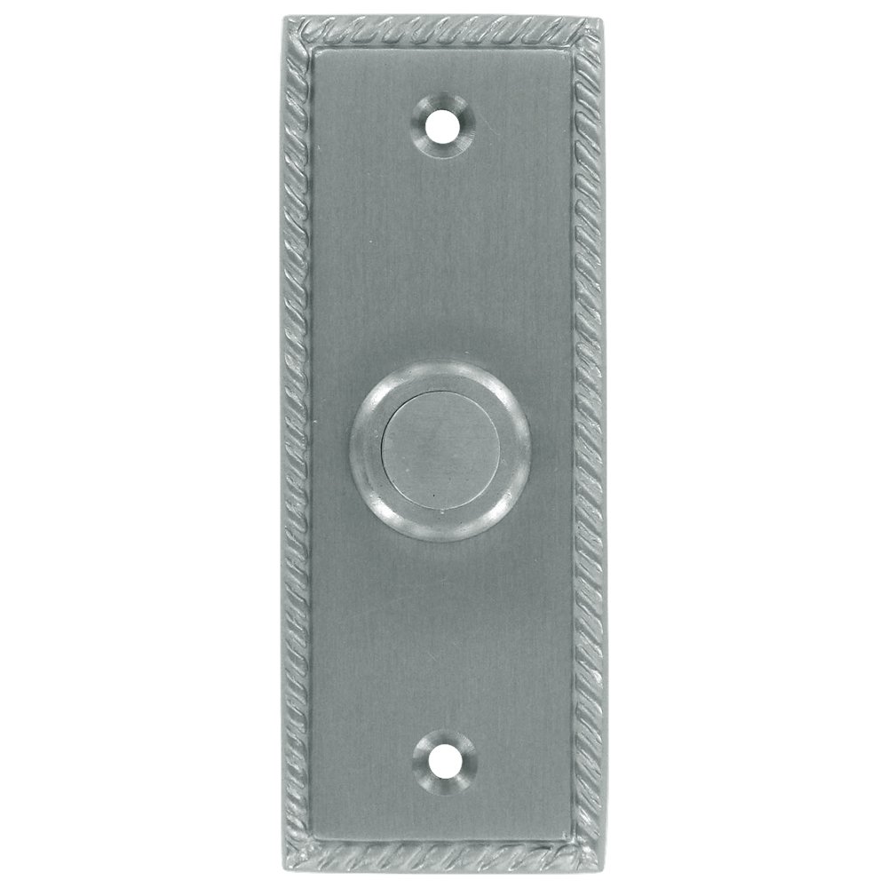 Solid Brass Rectangular Rope Bell Button in Brushed Chrome