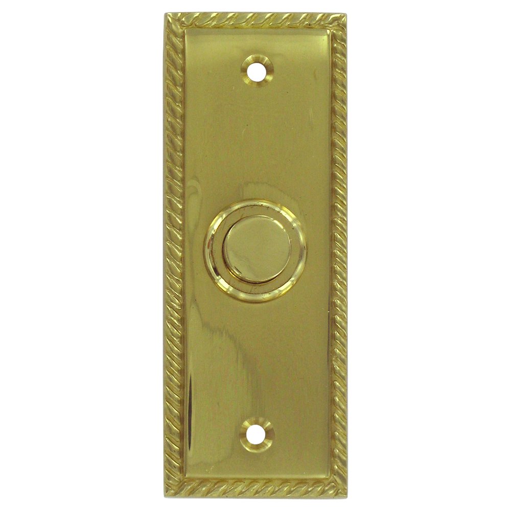 Solid Brass Rectangular Rope Bell Button in Polished Brass