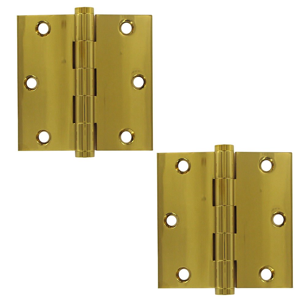Solid Brass 3 1/2" x 3 1/2" Residential Square Lifetime Finish Door Hinge (Sold as a Pair) in PVD Brass
