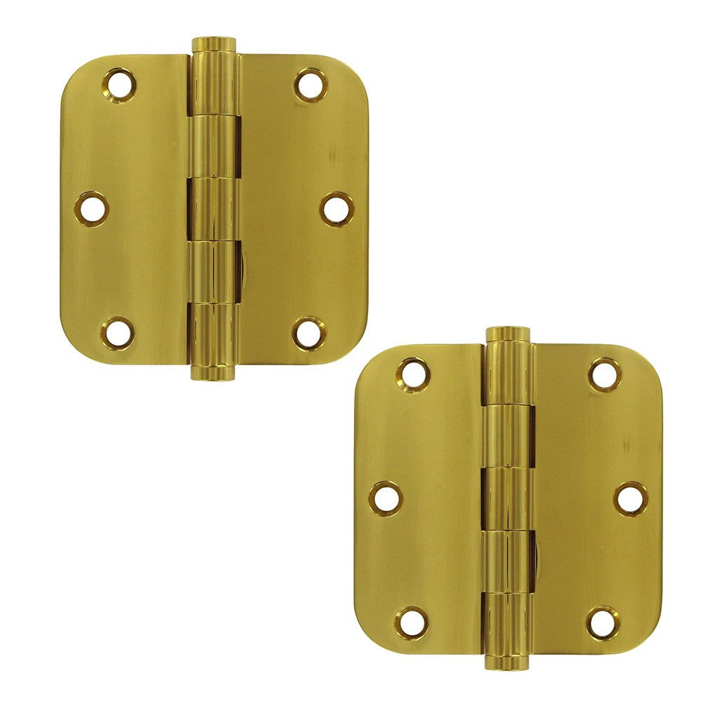 Solid Brass 3 1/2" x 3 1/2" 5/8" Radius Residential Lifetime Finish Door Hinge (Sold as a Pair) in PVD Brass
