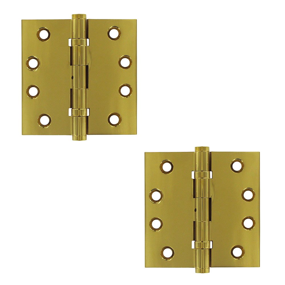 Solid Brass 4" x 4" Standard Square Lifetime Finish Door Hinge (Sold as a Pair) in PVD Brass