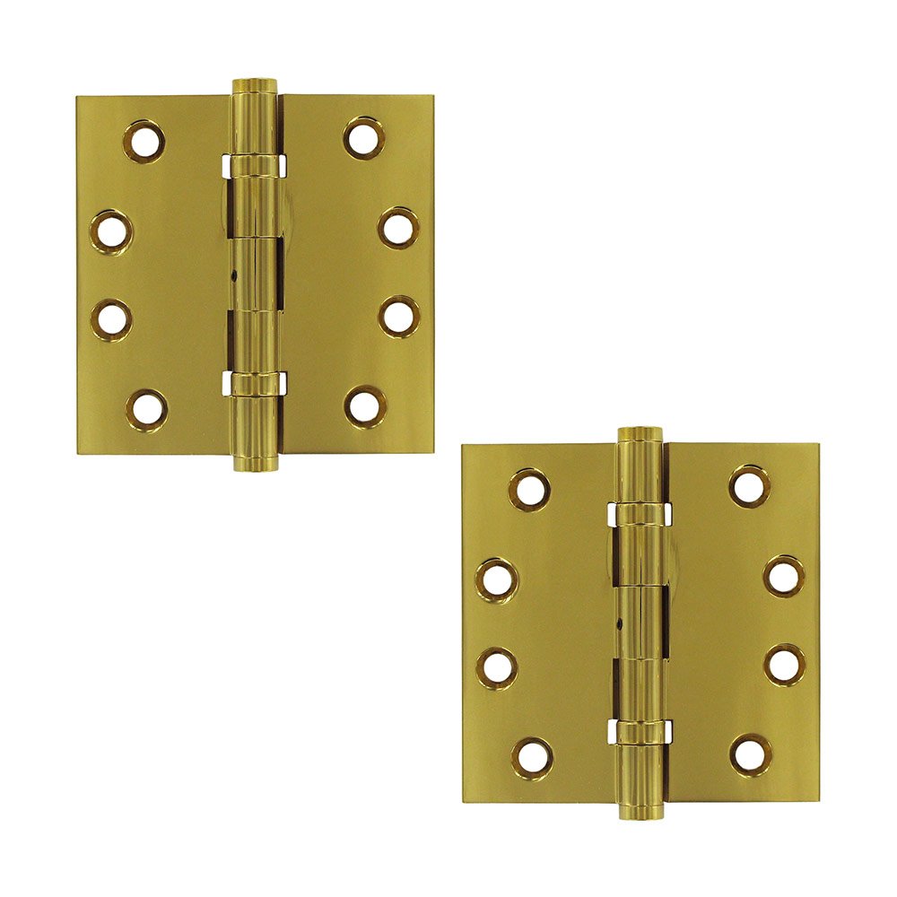 Removable Pin Square Lifetime Finish Door Hinge (Sold as a Pair) in PVD Brass