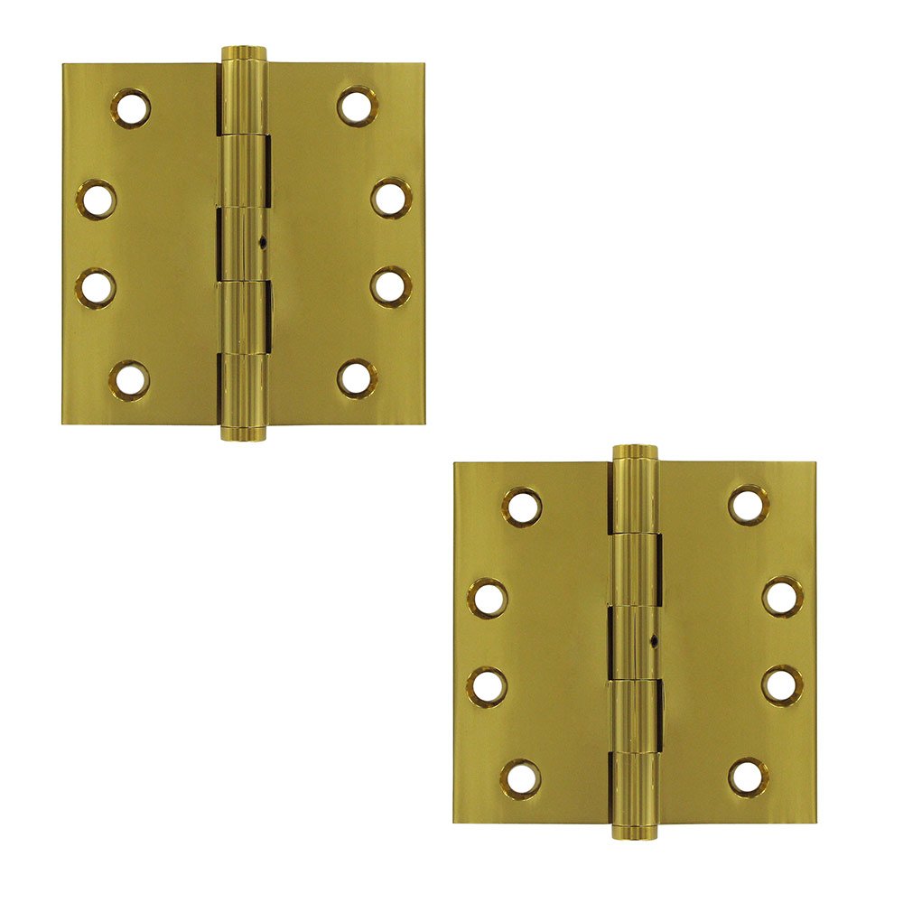 Removable Pin Square Lifetime Finish Door Hinge (Sold as a Pair) in PVD Brass