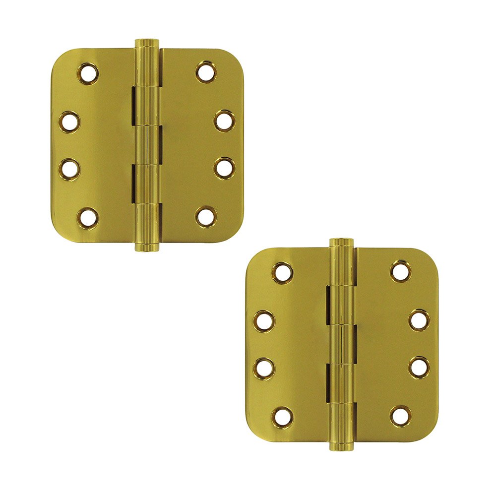 Solid Brass 4" x 4" 5/8" Radius Standard Lifetime Finish Door Hinge (Sold as a Pair) in PVD Brass