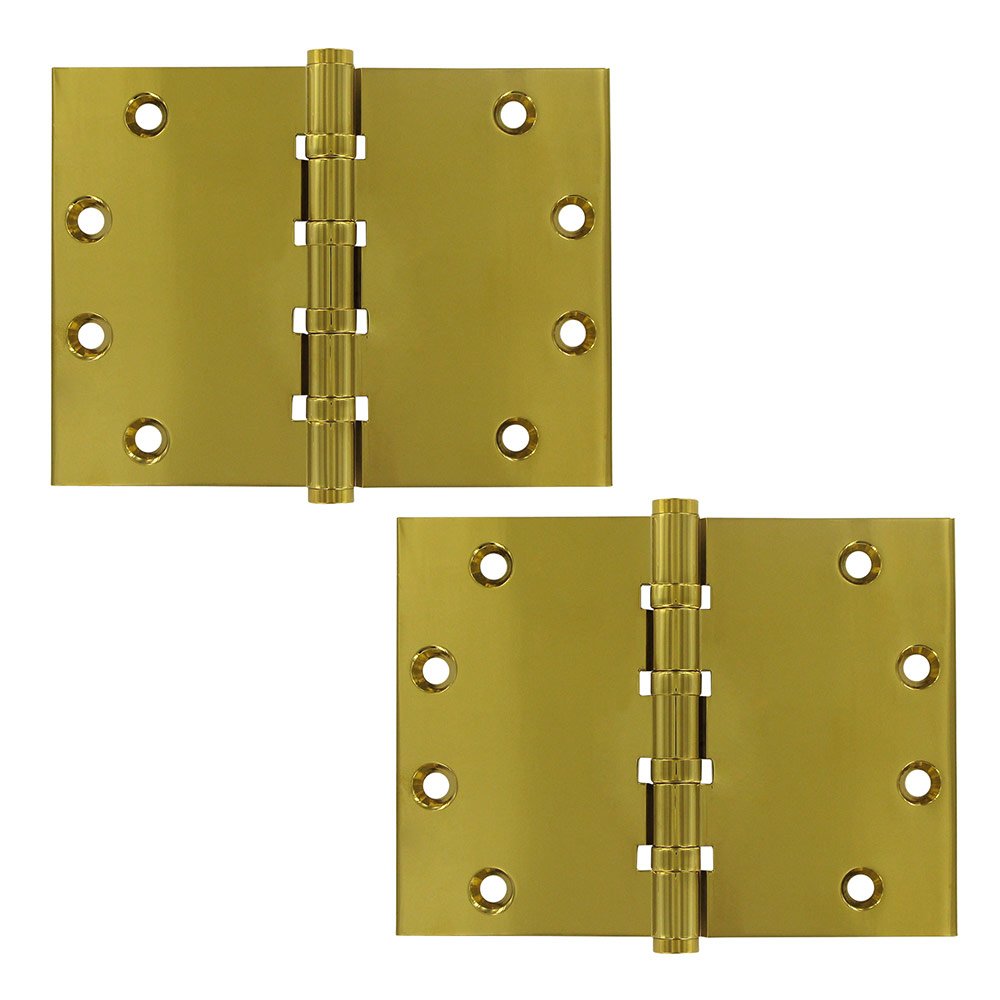 Solid Brass 4 1/2" x 6" 4 Ball Bearing Square Lifetime Finish Door Hinge (Sold as a Pair) in PVD Brass
