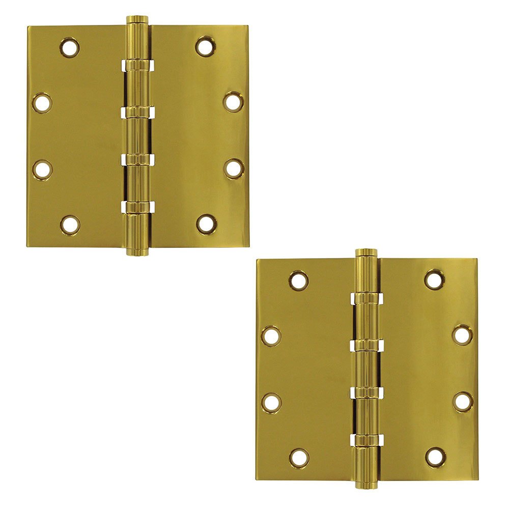 Solid Brass 5" x 5" 4 Ball Bearing Square Lifetime Finish Door Hinge (Sold as a Pair) in PVD Brass