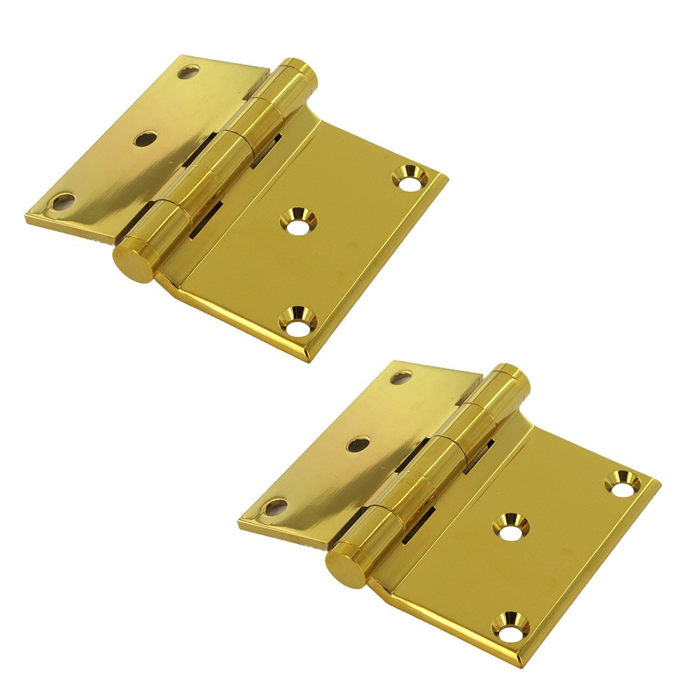 Solid Brass 3" x 3 1/2" Half Surface Door Hinge (Sold as a Pair) in PVD Brass