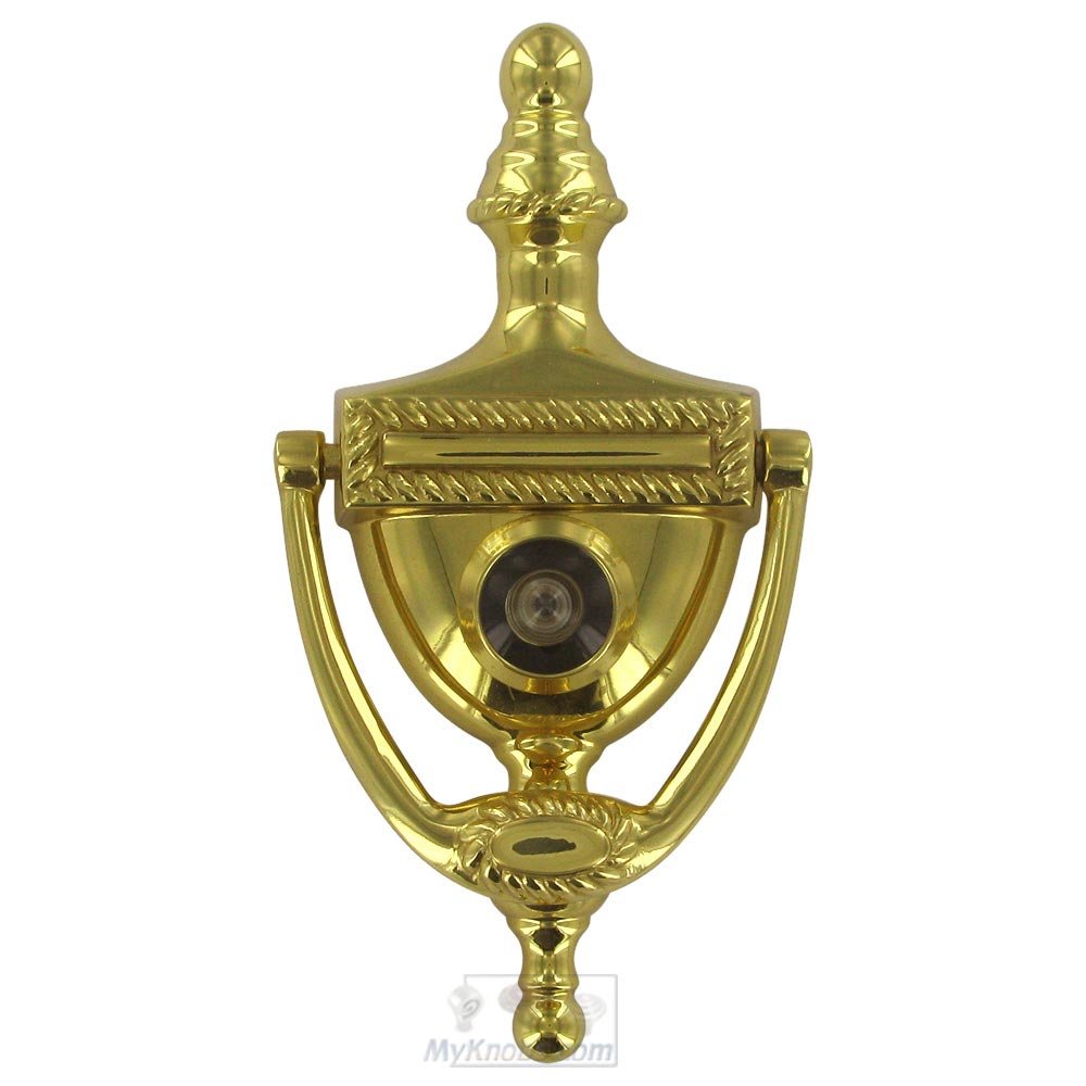 Solid Brass Victorian Rope Door Knocker with Viewer in Polished Brass