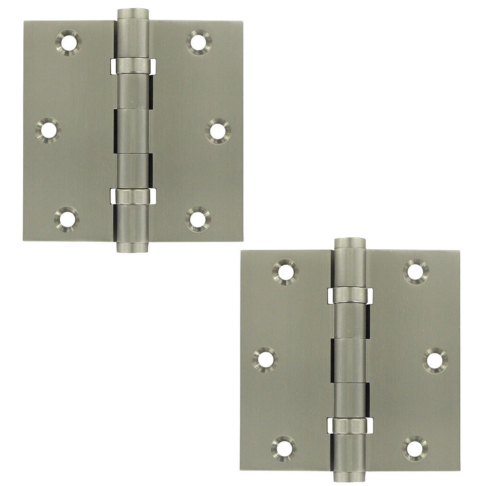 Solid Brass 3 1/2" x 3 1/2" 2 Ball Bearing Square Door Hinge (Sold as a Pair) in Brushed Nickel