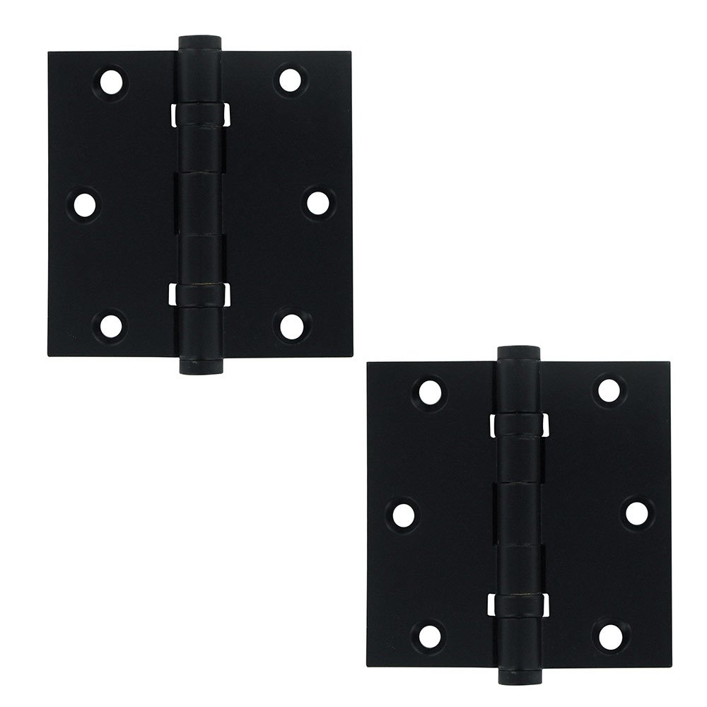 Solid Brass 3 1/2" x 3 1/2" 2 Ball Bearing Square Door Hinge (Sold as a Pair) in Paint Black