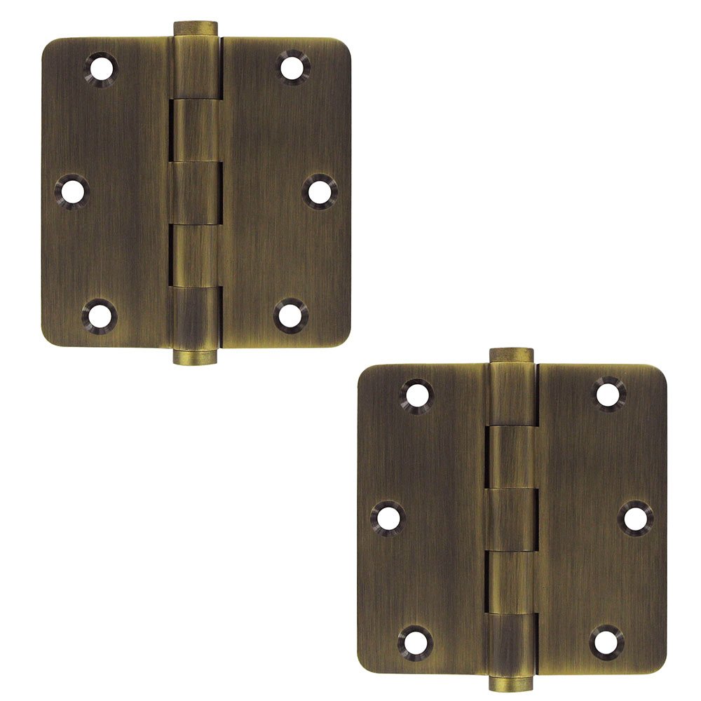 3 1/2"x 3 1/2"x 1/4" Radius Hinge (SOLD AS A PAIR) in Antique Brass