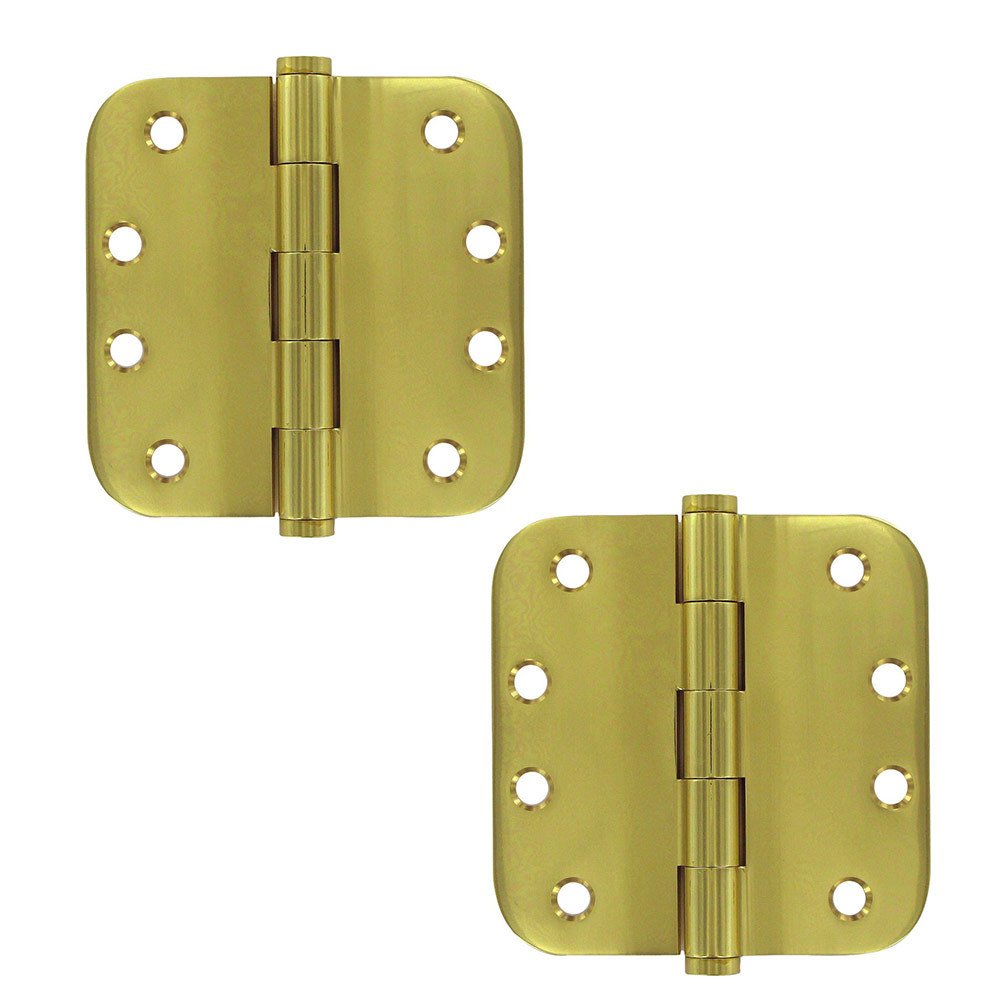 Solid Brass 4" x 4" 5/8" Radius/Residential Door Hinge (Sold as a Pair) in Polished Brass