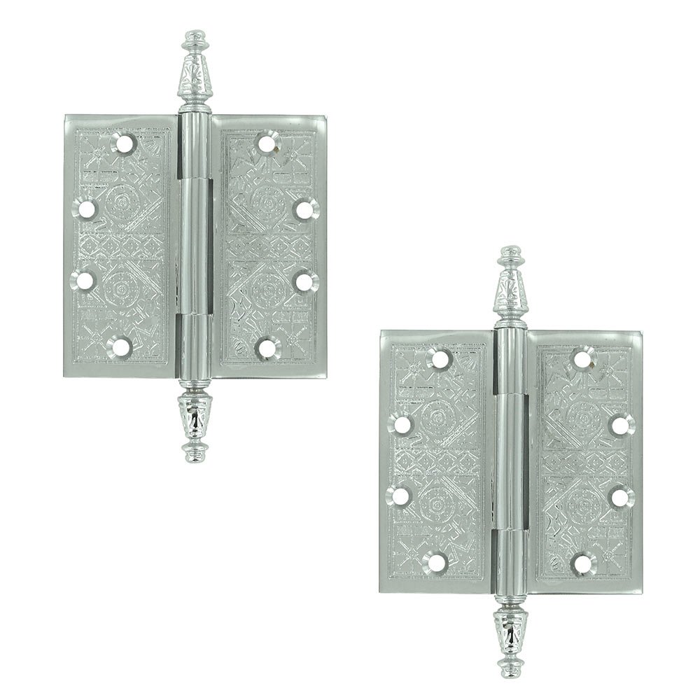 Solid Brass 4 1/2" x 4 1/2" Square Door Hinge (Sold as a Pair) in Polished Chrome