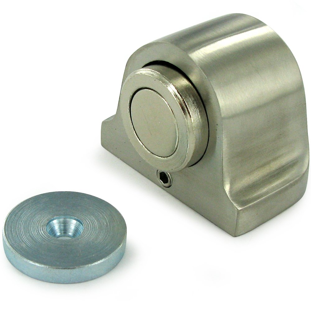 Solid Brass Magnetic Dome Stop in Brushed Stainless Steel