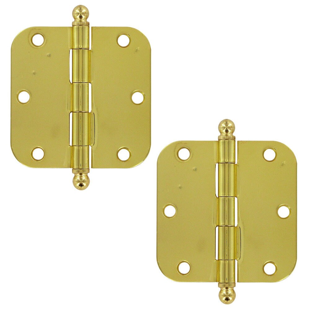 3 1/2" x 3 1/2" 5/8" Radius/Heavy Duty Door Hinge with Ball Tips (Sold as a Pair) in Polished Brass