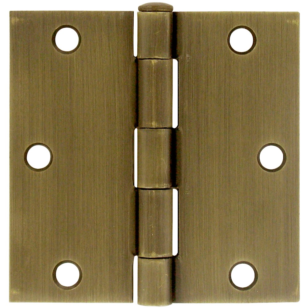 3 1/2" x 3 1/2" Residential Square Door Hinge (Sold as a Pair) in Antique Brass