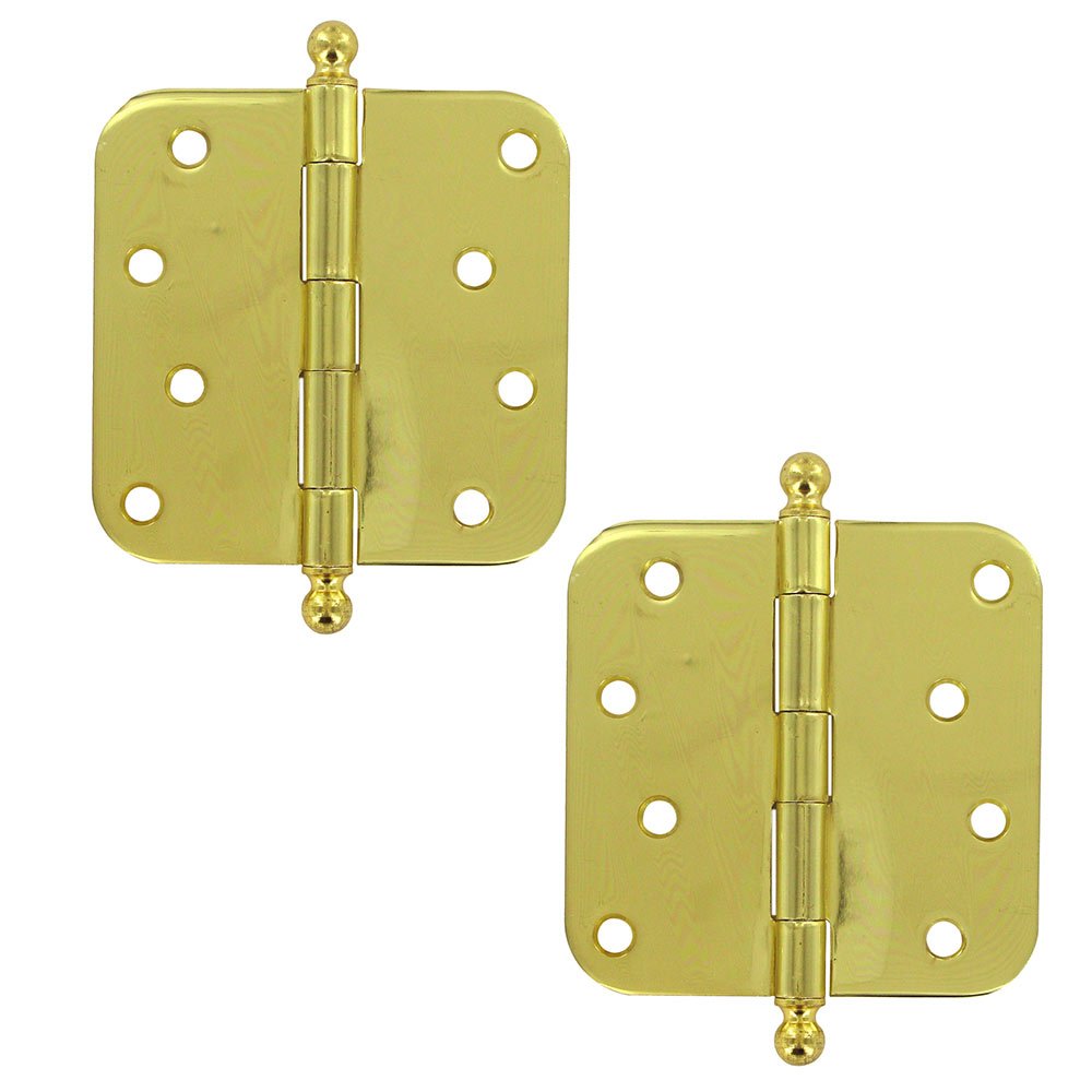 4" x 4" 5/8" Radius/Residential Door Hinge with Ball Tips (Sold as a Pair) in Polished Brass