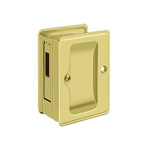 Heavy Duty Pocket Lock Adjustable 3 1/4"x 2 1/4" Sliding Door Receiver in Polished Brass