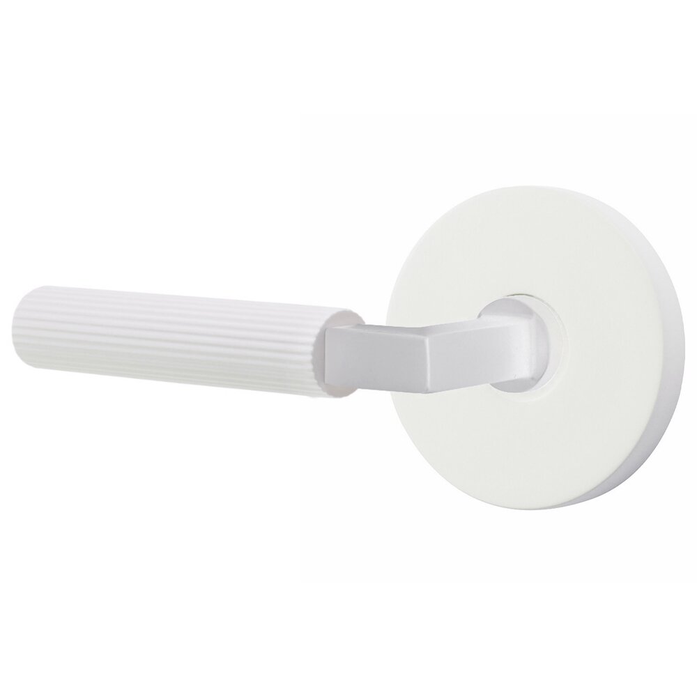 Passage Straight Knurled Left Handed Lever With L-Square Stem And Disk Rose In Matte White