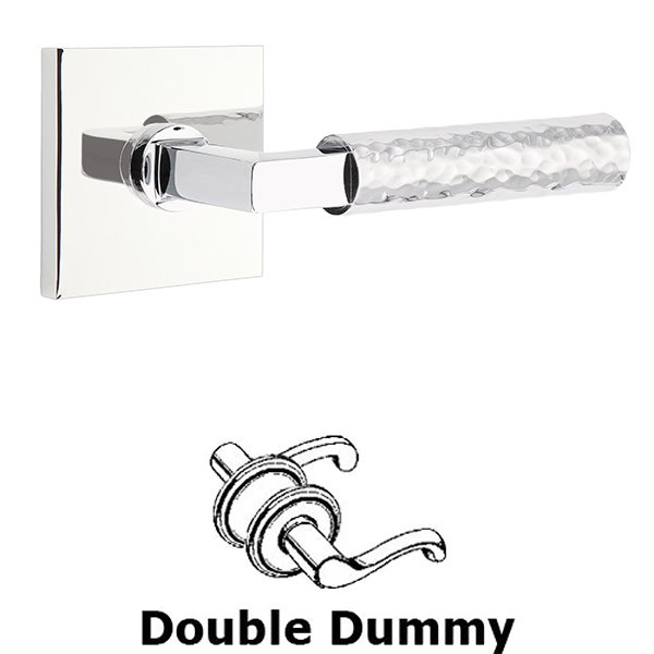 Double Dummy Hammered Lever with L-Square Stem and Square Rose in Polished Chrome